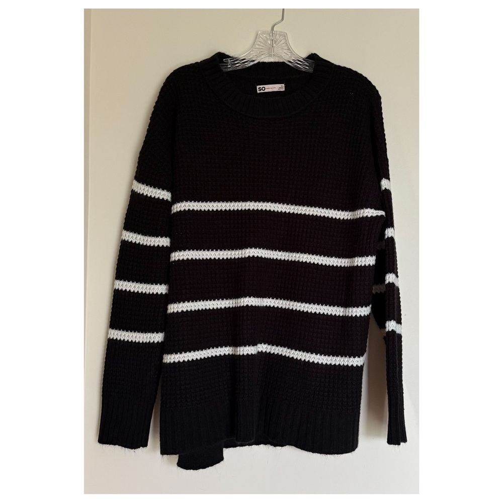 SO Juniors’ Black & White Striped Sweater